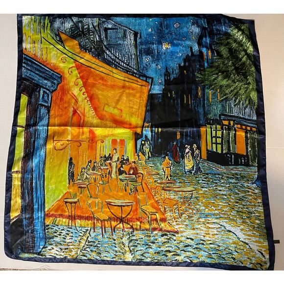 Café Terrace at Night Scarf Traditional Print of Van Gogh Silk 34 1/2" X 35" - Picture 1 of 7